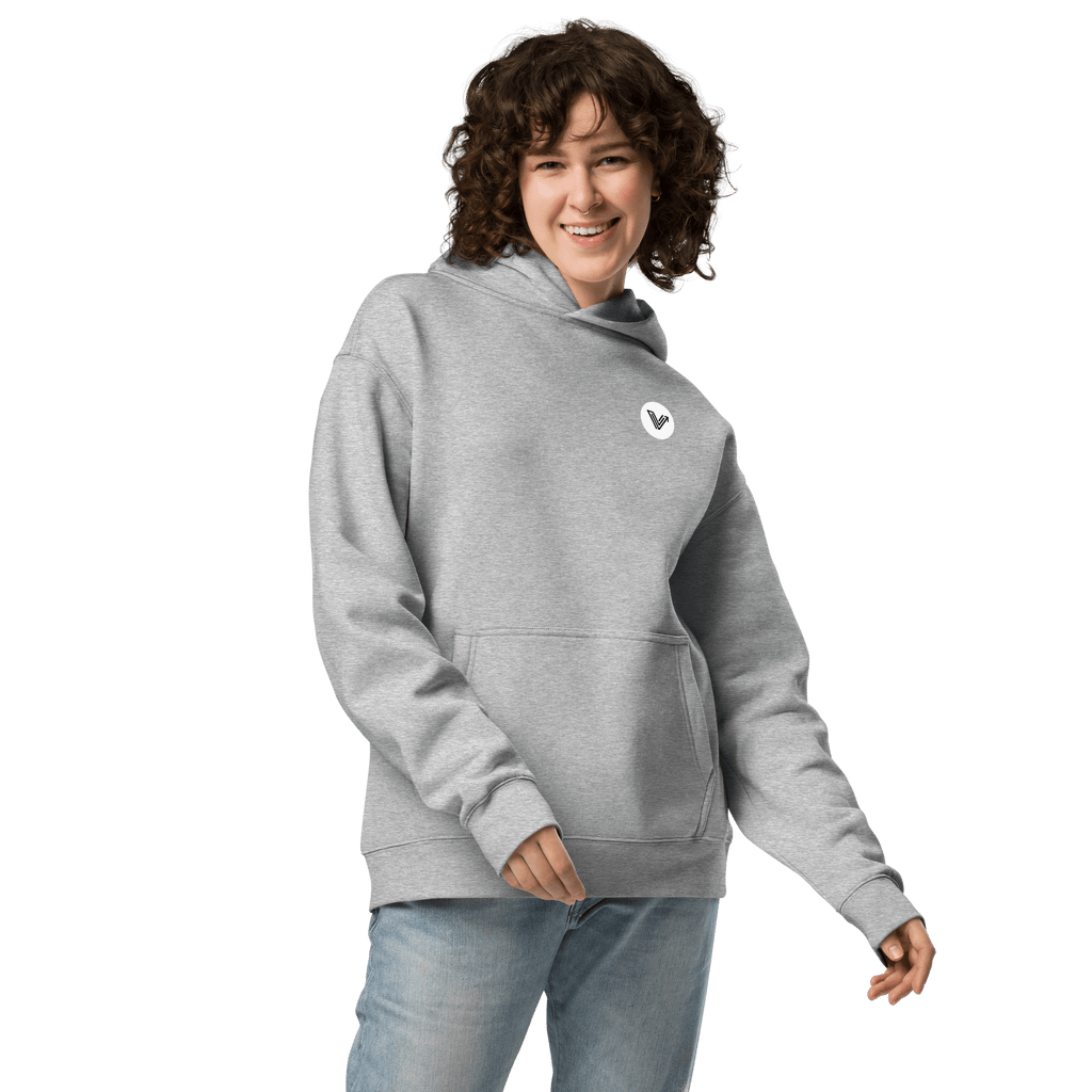 Grey Long Oversized Hoodie White Logo image 2