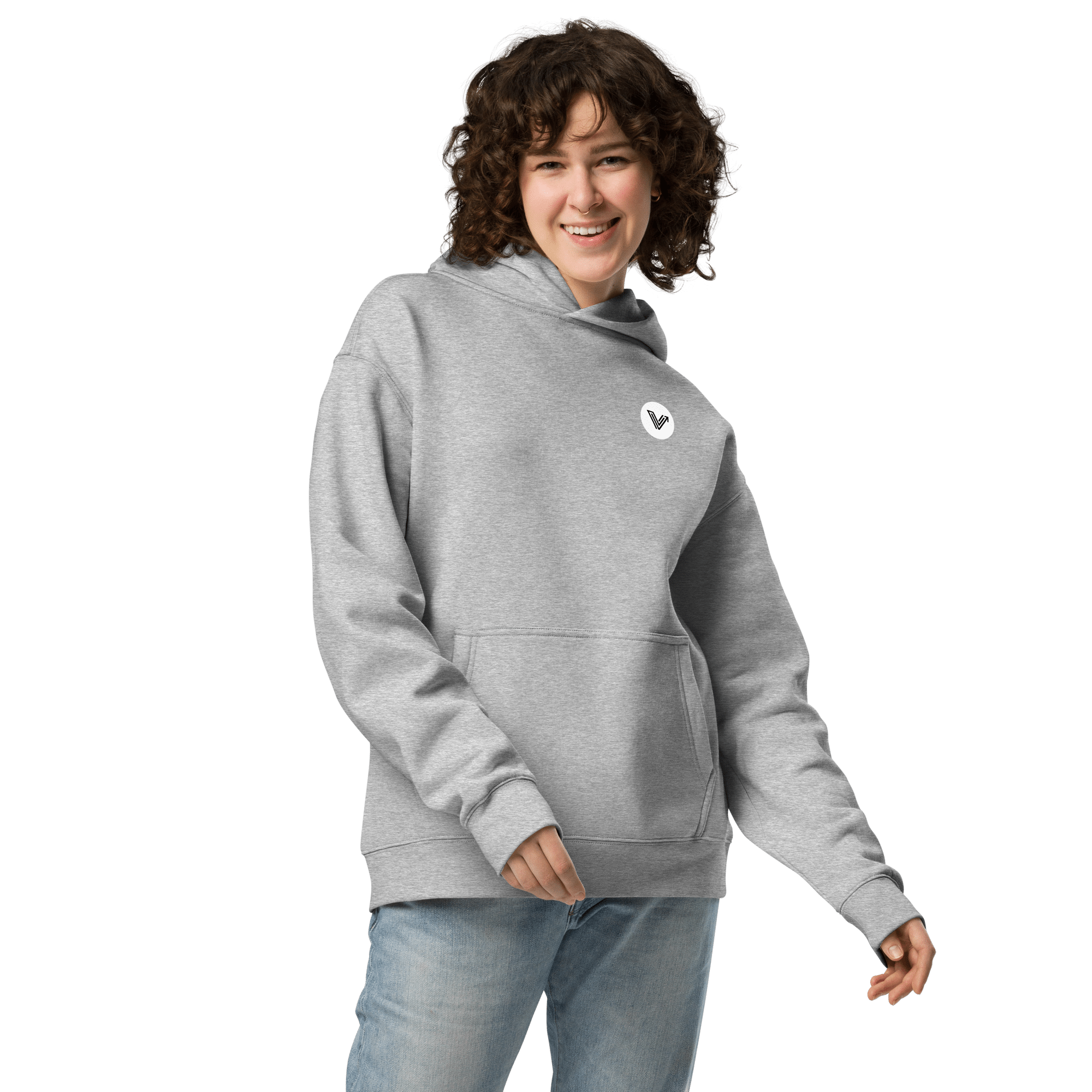 Grey Long Oversized Hoodie White Logo image 2