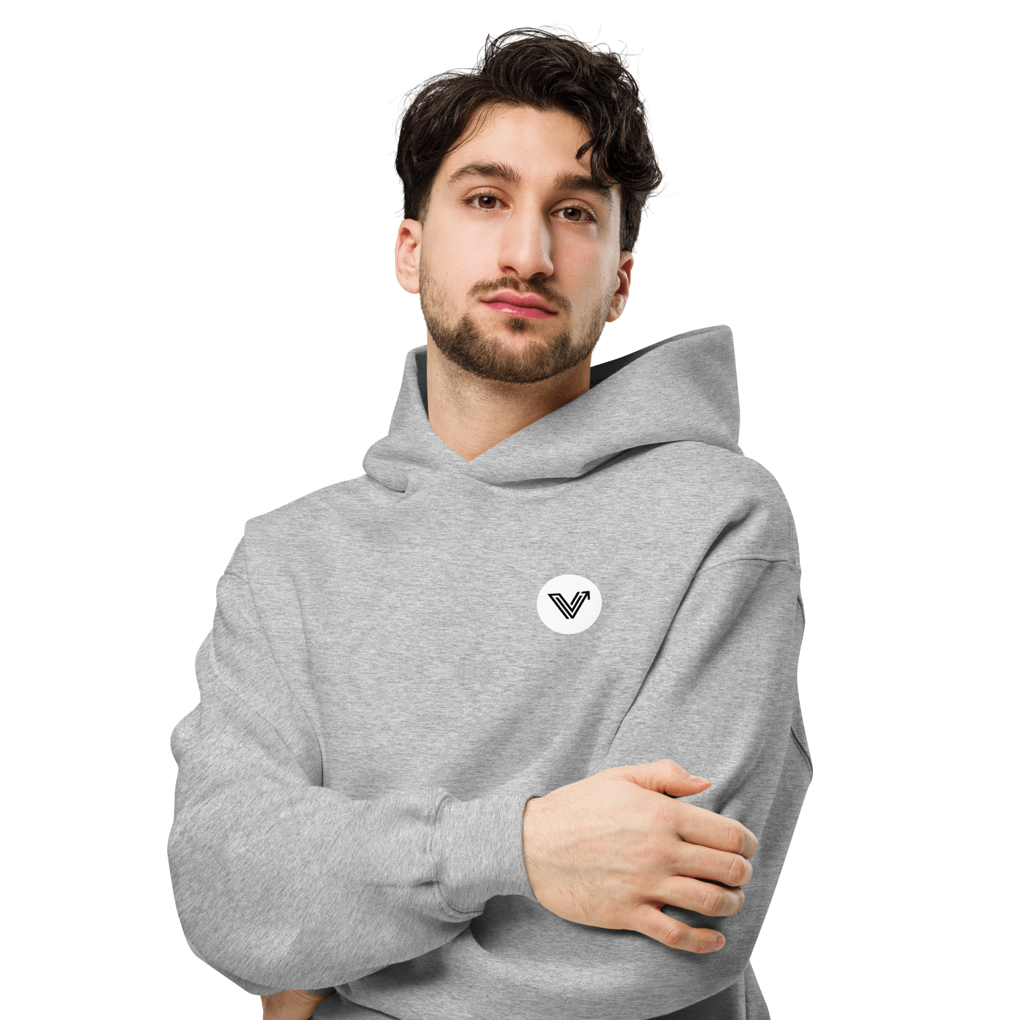 Grey Long Oversized Hoodie White Logo image 1