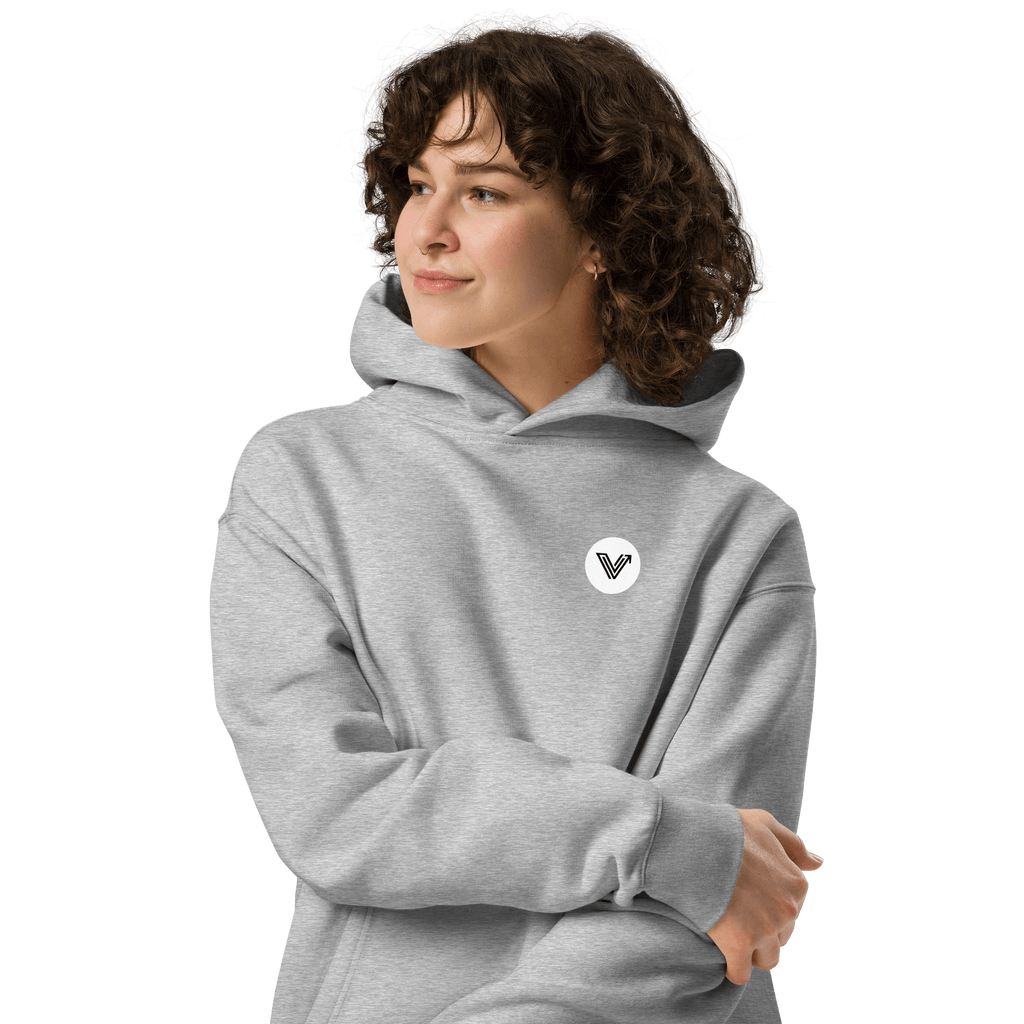 Grey Long Oversized Hoodie White Logo image 5