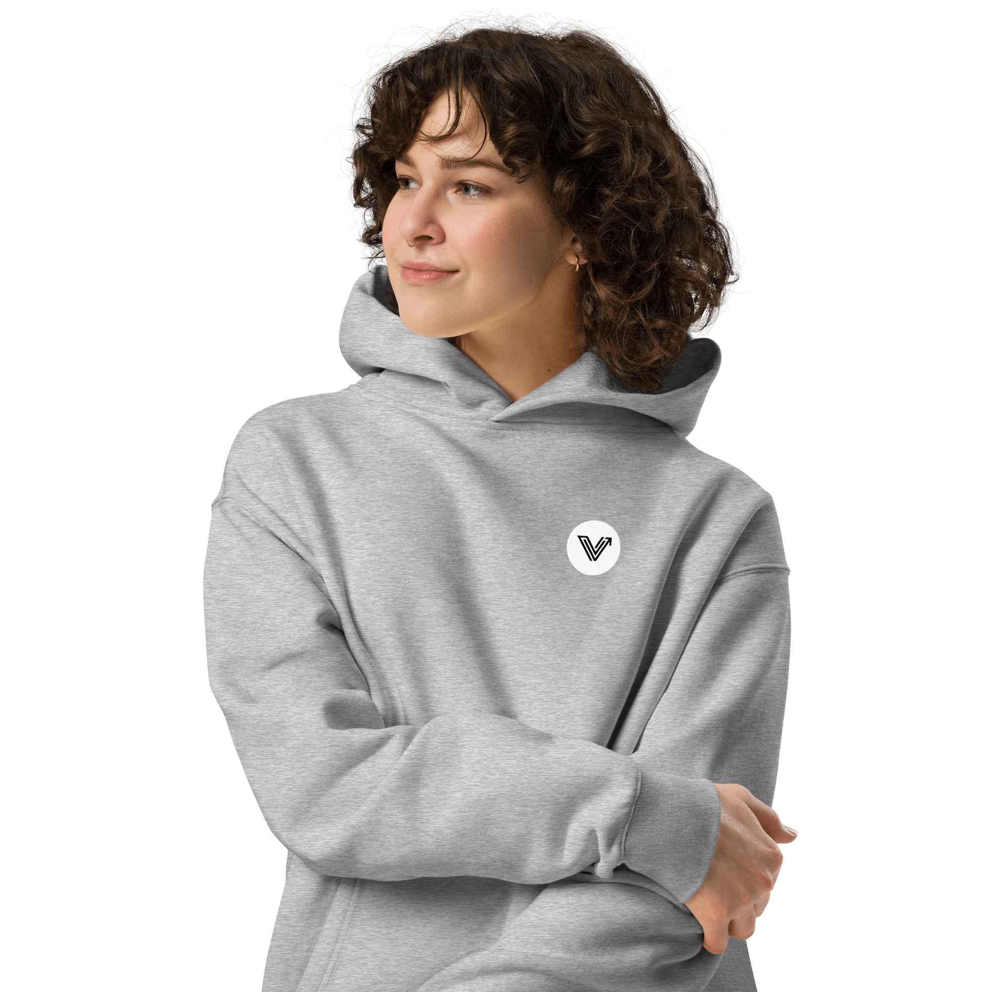 Grey Long Oversized Hoodie White Logo image 5