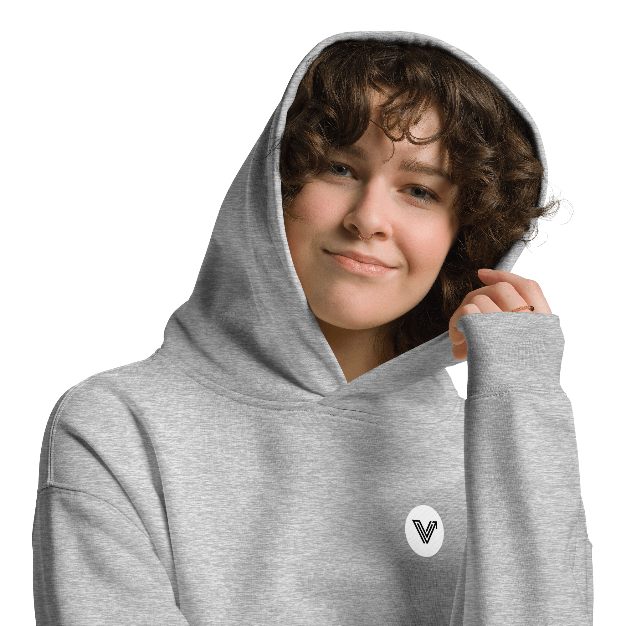 Grey Long Oversized Hoodie White Logo image 4